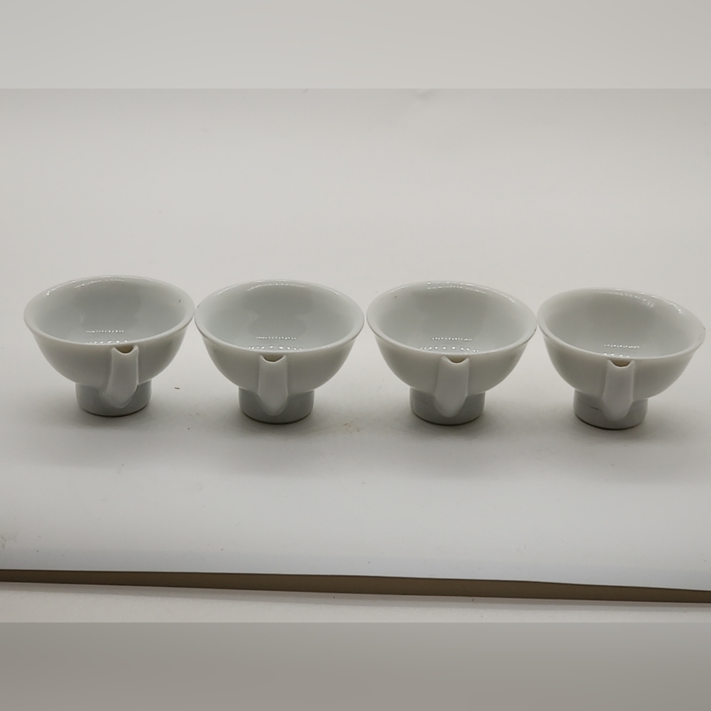 Vintage lot of 4 Set White Porcelain Japanese Sake Cups Spout hole bottom